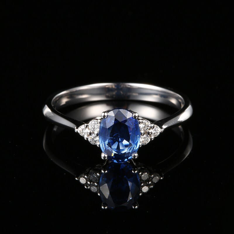 廷亮珠宝 1克拉斯里兰卡天然皇家蓝蓝宝石戒指女18k金镶嵌钻石彩宝戒指 手寸留言(7至23号)现货
