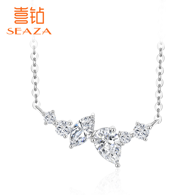 喜钻 钻石项链女白18K金时尚个性异形钻精致套链气质锁骨链新品
