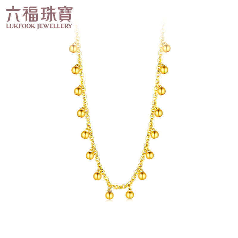 六福珠宝黄金项链女足金锁骨链含延长链