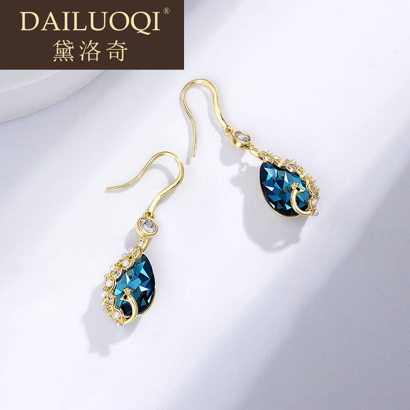 黛洛奇轻奢品牌蓝水晶耳环女年新款潮个性设计感耳坠