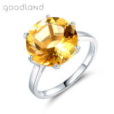 goodland 6克拉天然黄水晶戒指女款时尚百搭六爪圆型指环925纯银