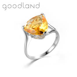 goodland 天然黄水晶戒指女款925纯银水晶宝石镶嵌气质彩宝指环