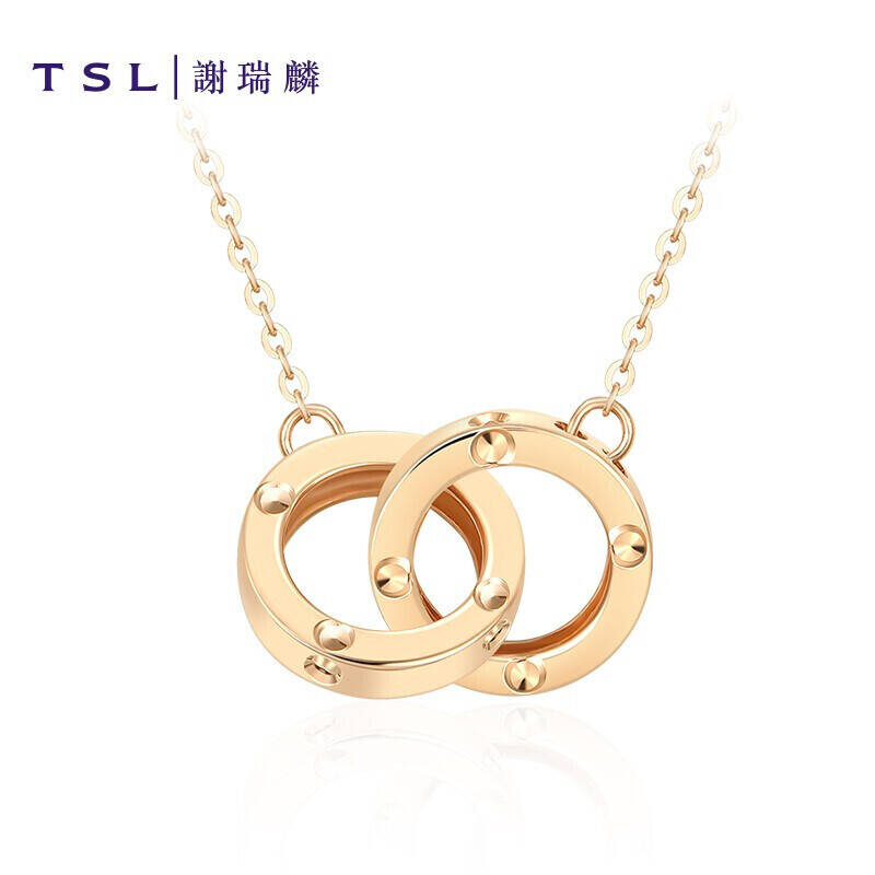 TSL谢瑞麟LOVE CIRCLE系列18K玫瑰金项链时尚双环彩金项链送女友BC152 项链 链长约45cm