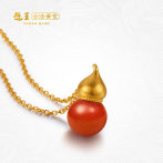 越王福禄系列古法黄金宋风葫芦女士足金项链珍珠南红青金石绿松石