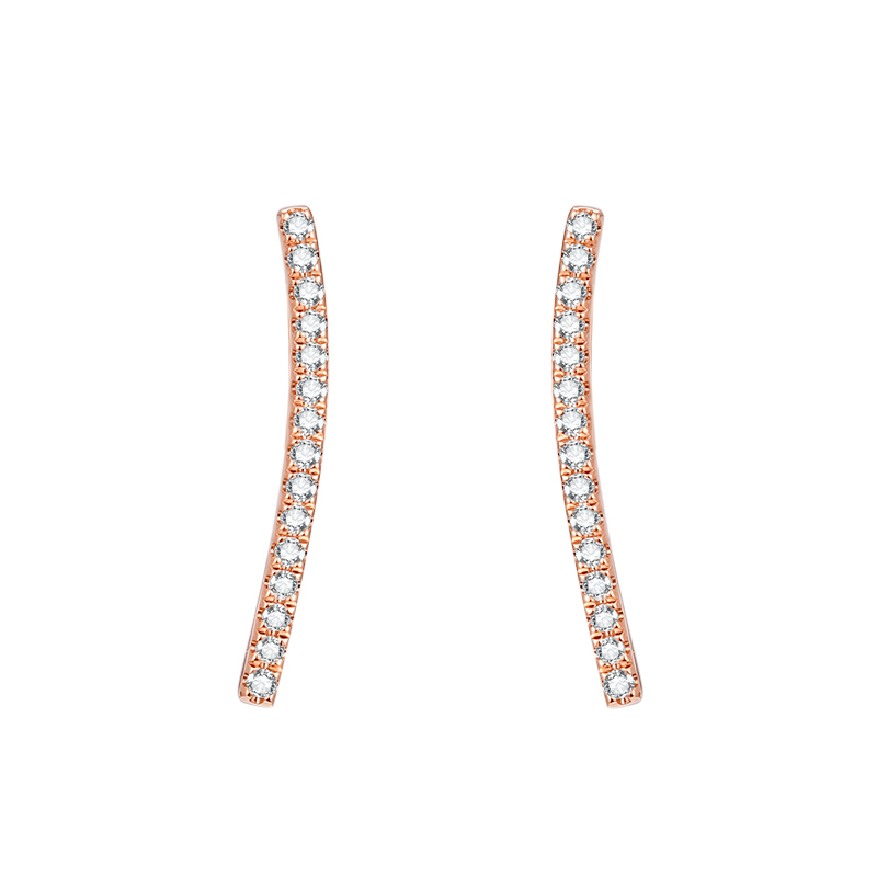 爱迪尔珠宝IDEAL 18k玫瑰金钻石耳钉长款时尚彩金弧形耳饰正品