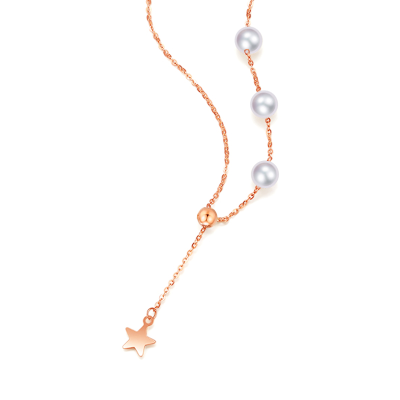 爱迪尔珠宝IDEAL 18k金天然淡水珍珠项链情人节送礼锁骨链女正品