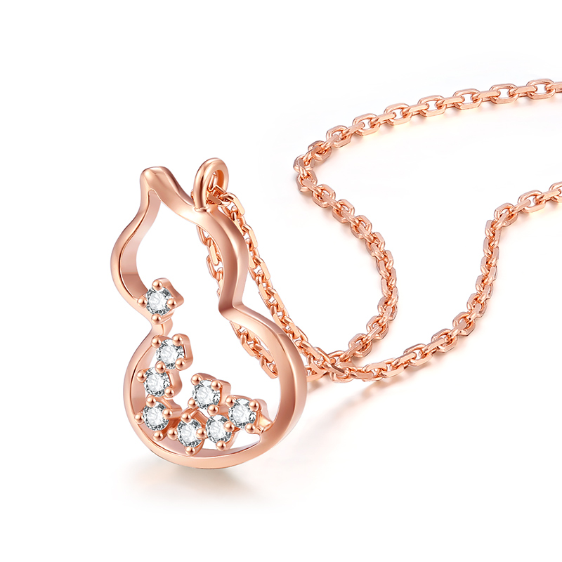 爱迪尔珠宝IDEAL 18k玫瑰金钻石项链彩金时尚葫芦吊坠套链女正品