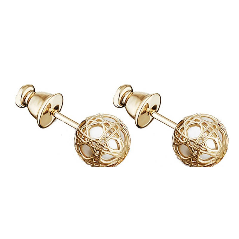 Dior迪奥耳钉 经典时尚镀金藤格纹镂空耳环 圆珠耳饰