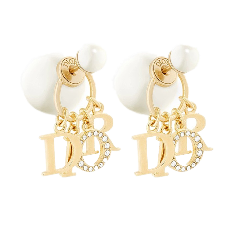 Dior迪奥女士耳环 水晶镶嵌白色树脂珠饰吊坠