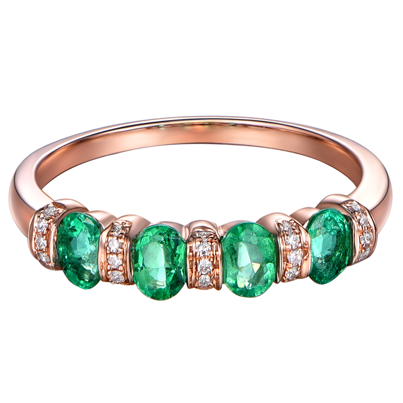 米莱珠宝  0.78克拉祖母绿戒指 18K金镶嵌钻石 彩色宝石戒指 可按手寸定制