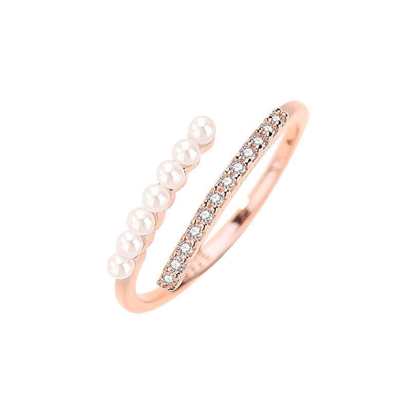 克拉苏（CRASSUS） s925银新款ins珍珠戒指女冷淡风指环时尚素圈单戒 