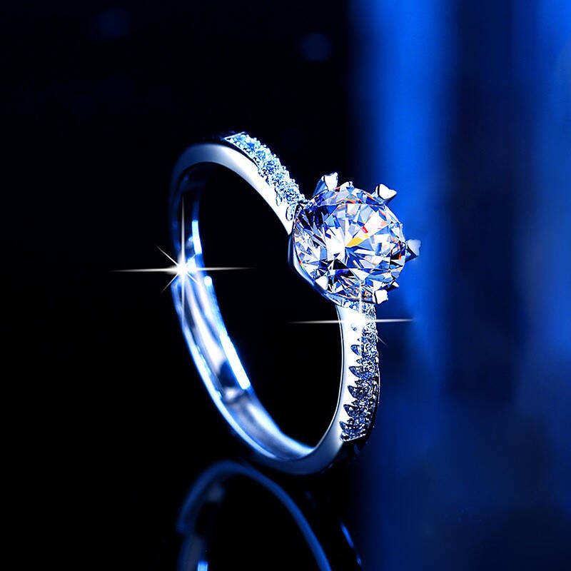 克拉苏（CRASSUS）莫桑钻情侣对戒新款六爪经典高碳钻戒指结婚  
