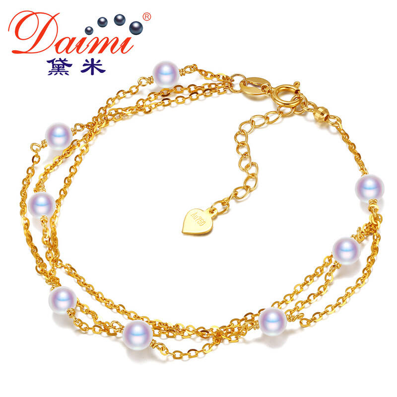黛米（daimi） 正圆AKOYA海水珍珠手链三层设计18k金链